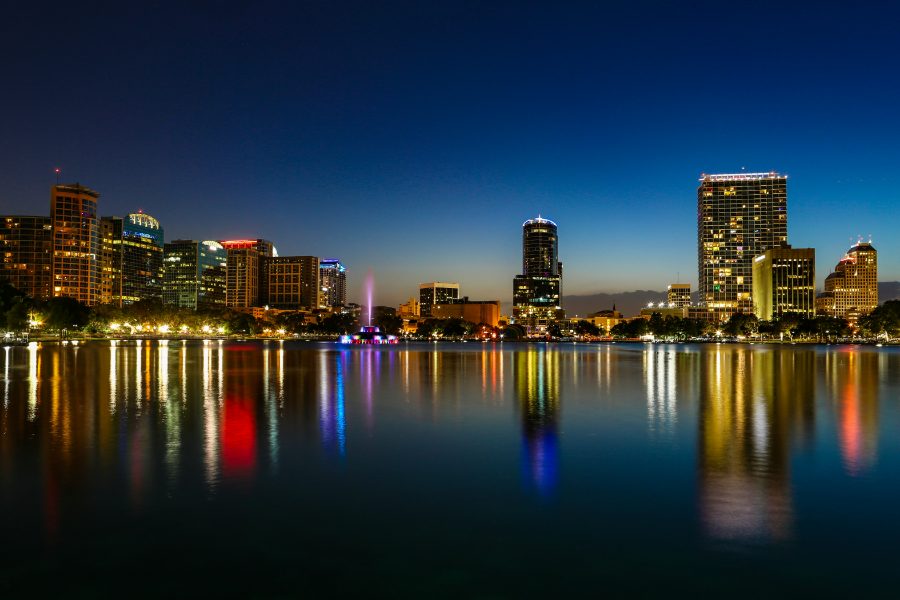 Downtown Orlando skyline over Lake Eola